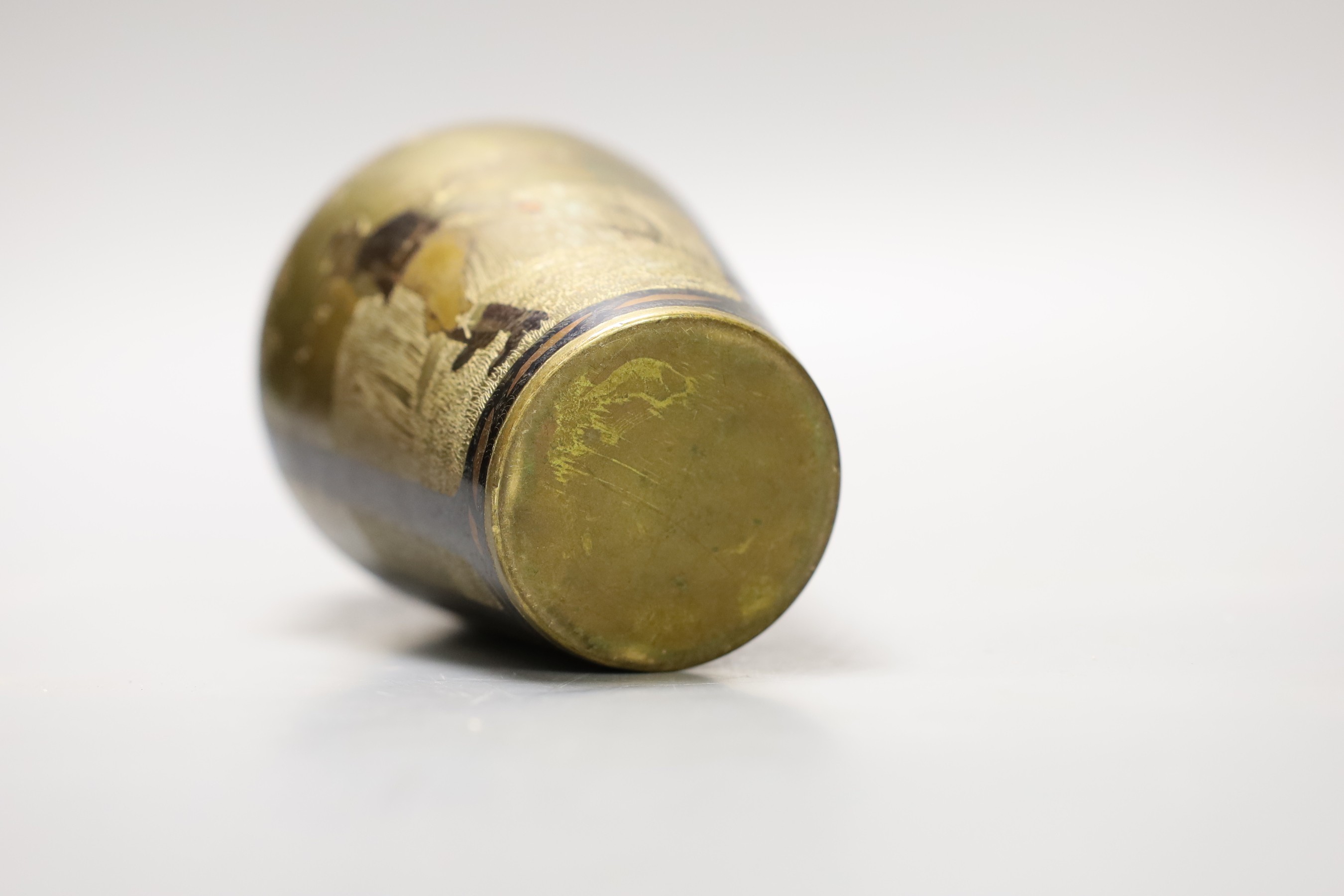 A bronze figuratively patinated vase, 13.5cm tall